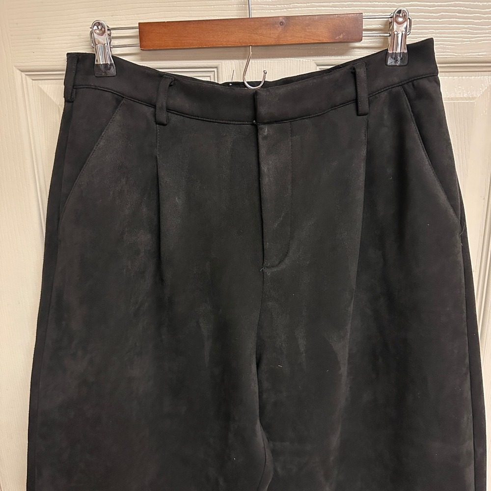 A Loves A Velvet Wide Leg Cropped Pants High Rise Size 12 Black Pleated Trousers - Picture 5 of 8